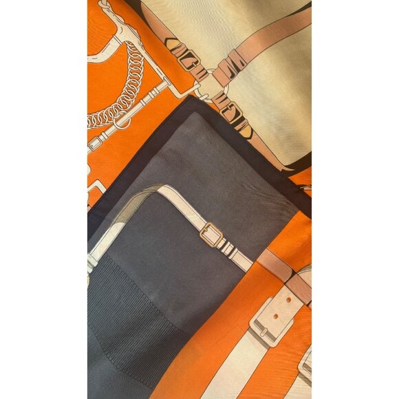 2/$30 Orange Charcoal Black Cream Nautical Antique Printed Silky Fashion Scarf - Picture 4 of 6